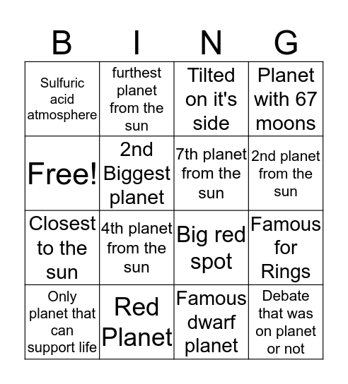 Planetary Bingo Card