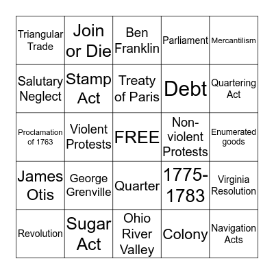 Revolution Bingo Card