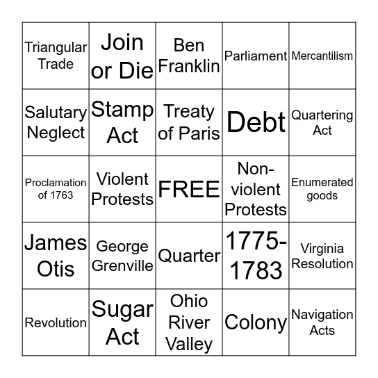 Revolution Bingo Card