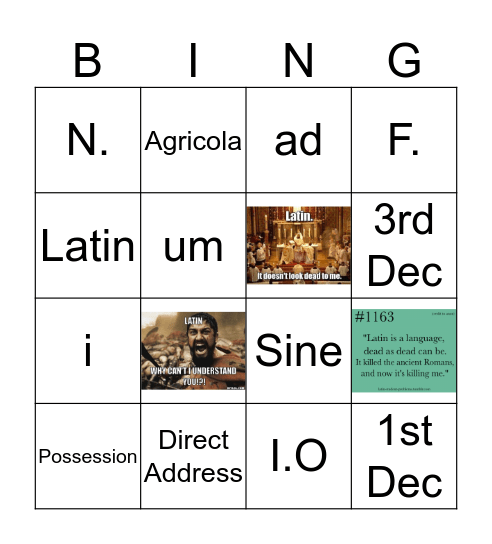 L.A.T.I.N Bingoff Bingo Card