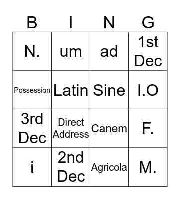 L.A.T.I.N Bingoff Bingo Card