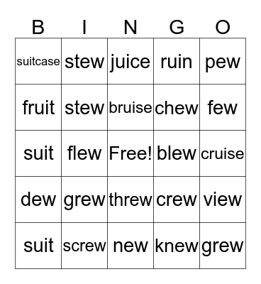 EW and UI Words Bingo Card