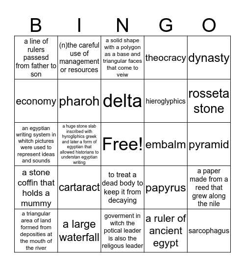 Anctient Egypt Bingo Card