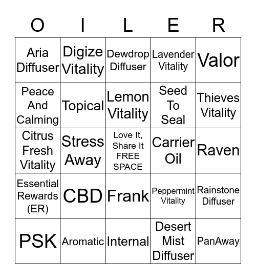 YL Oil Bingo Card