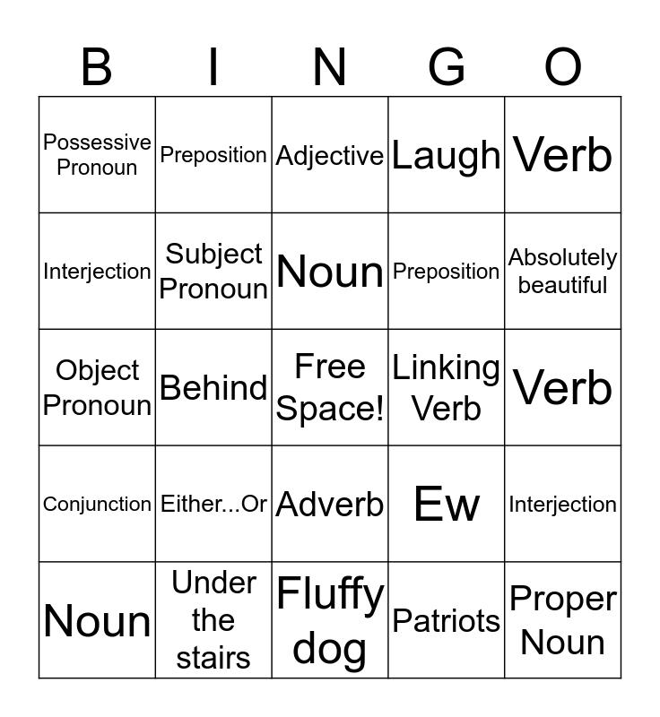 Grammar Bingo Card