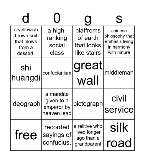 china vocab  Bingo Card