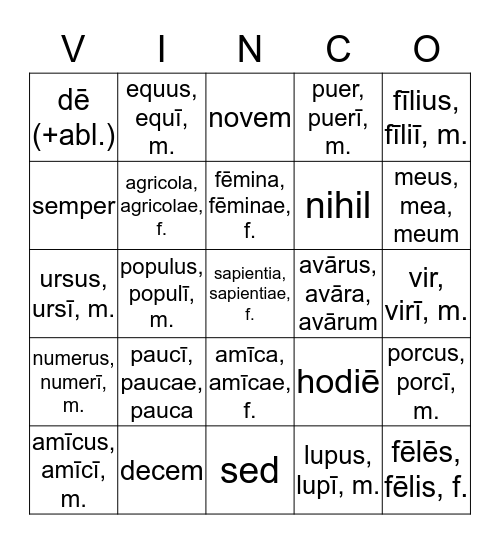 VINCO! Bingo Card