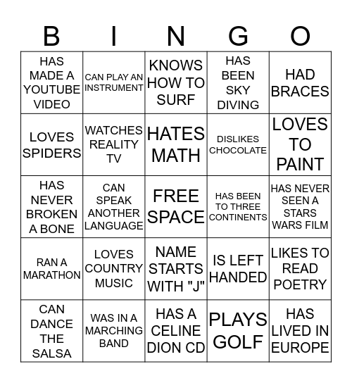 Background Bingo Card