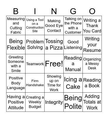Job Skills Bingo! Bingo Card
