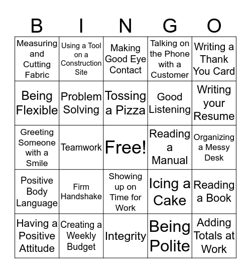 Job Skills Bingo! Bingo Card