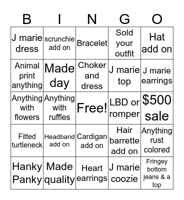 Fall bingo Card