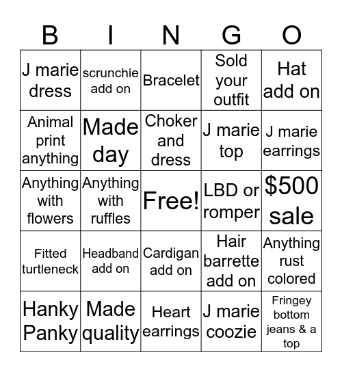 Fall bingo Card