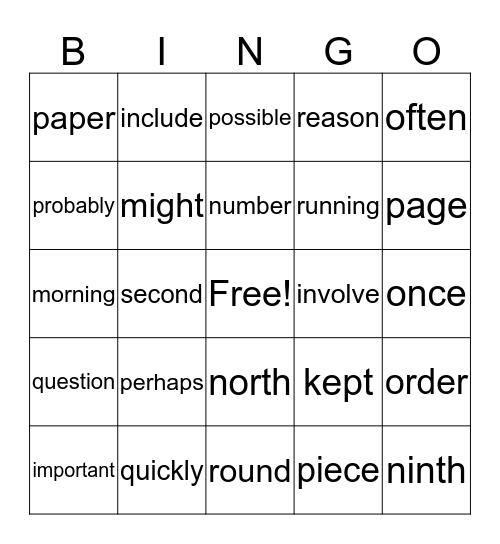 3rd grade Words October 21-25 Bingo Card