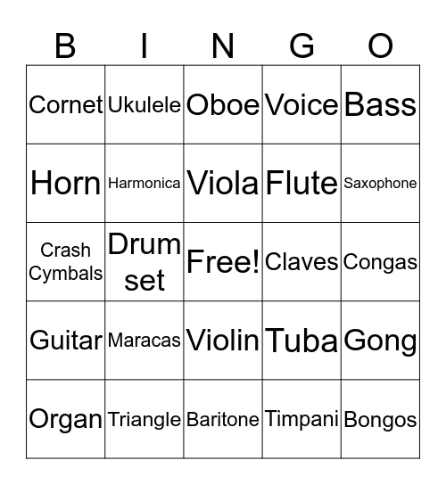 Music Instrument Bingo Card