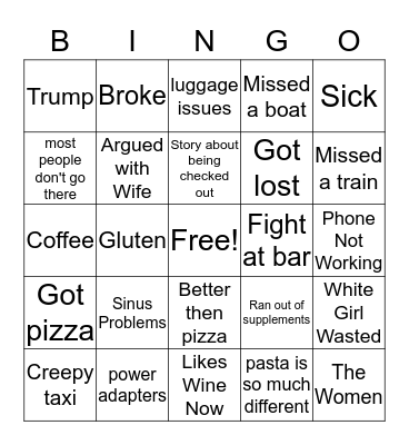Italy Trip Bingo Card