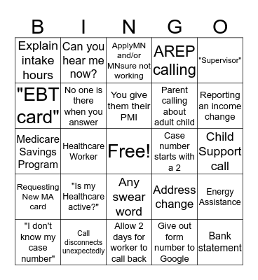 Call Center Bingo Card