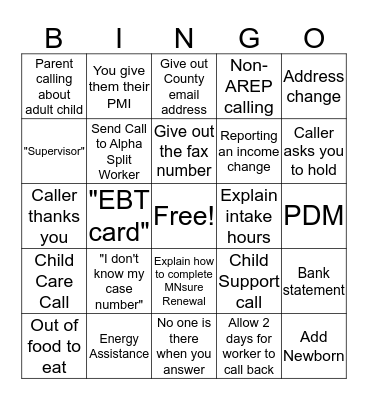 Call Center Bingo Card