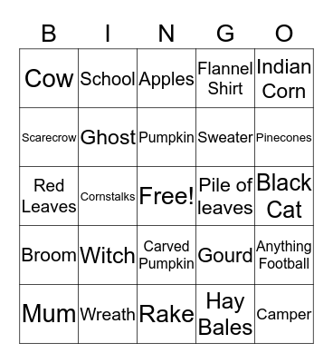 Fall Ride Bingo Card