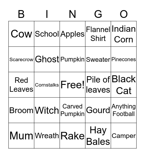 Fall Ride Bingo Card