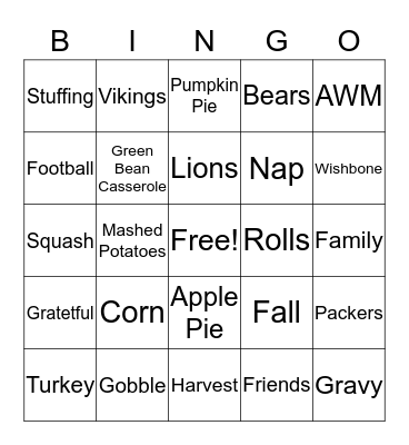 AWM Thanksgiving Bingo Card