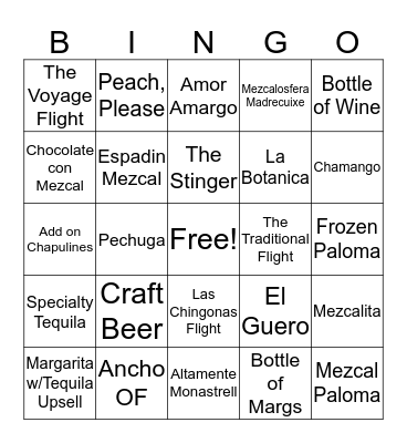 Mezcal Month Bingo Card