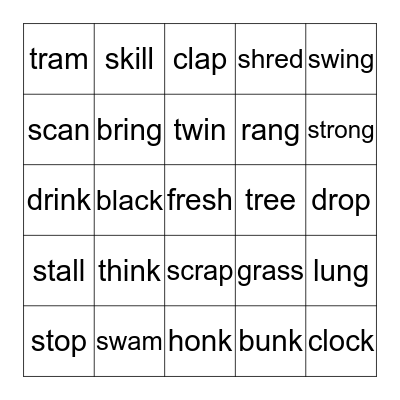 Blends and Glued Sounds Bingo Card