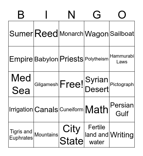 Mesopotamia Bingo Card