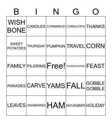 MBP THANKSGIVING BINGO Card