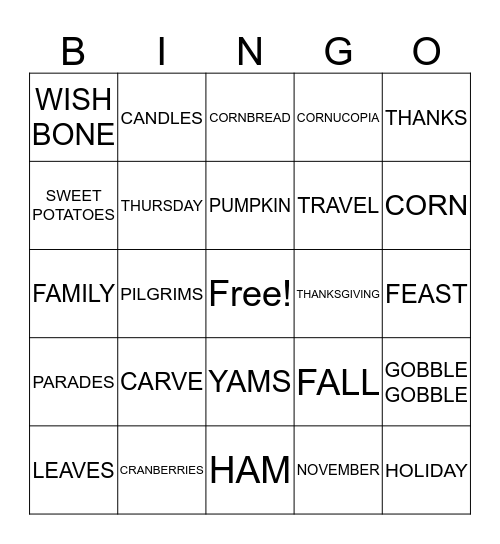 MBP THANKSGIVING BINGO Card