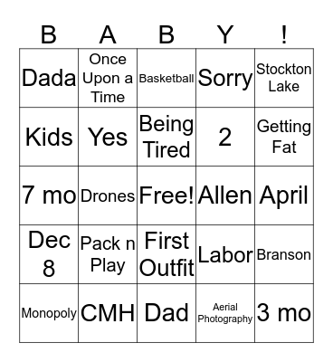 Mommy and Daddy to Be Bingo Card