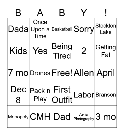 Mommy and Daddy to Be Bingo Card