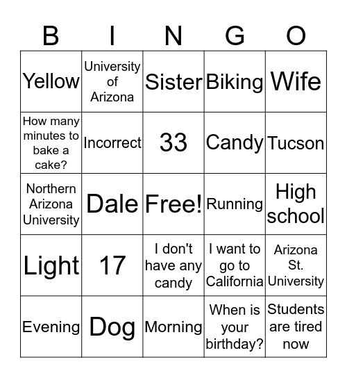 ASL 1 Bingo Card