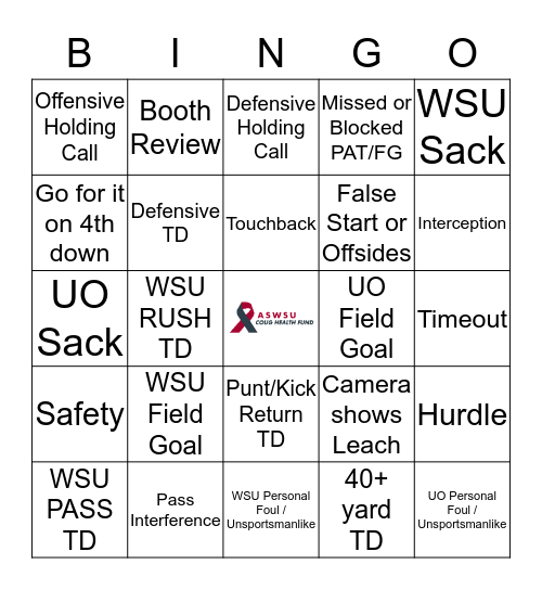 WSU Watch Party: Bingo and Bowling Bingo Card