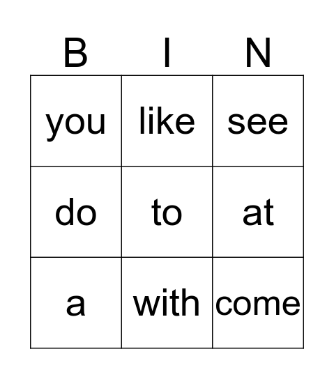 Sight words  Bingo Card