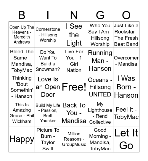 MUSIC Bingo Card