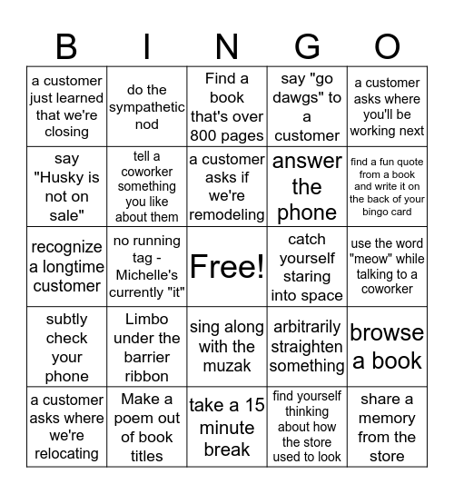 Bookstore BINGO - Friday edition Bingo Card