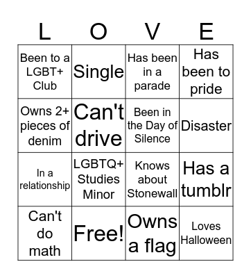 LGBTQ+ Bingo Card