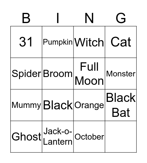 Halloween Bingo  Bingo Card