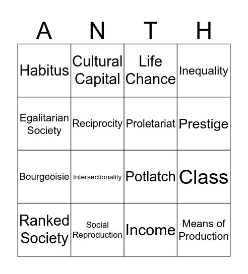 Class & Inequality Bingo Card