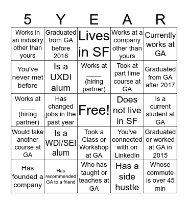 Find Someone Who.... Bingo Card