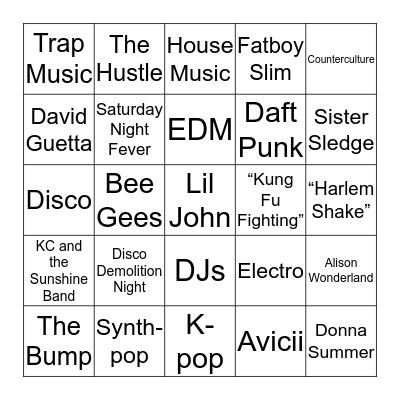 Disco/Dance Bingo!! Bingo Card