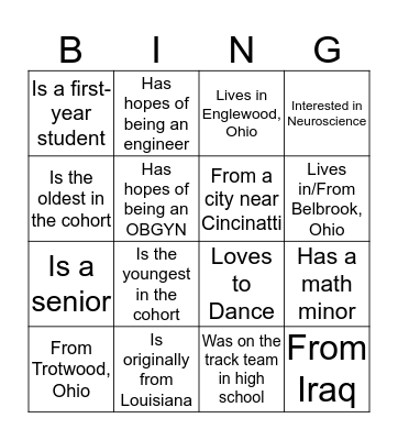 Women Students in STEMM Cohort Bingo Card