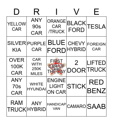 VALET BINGO Card