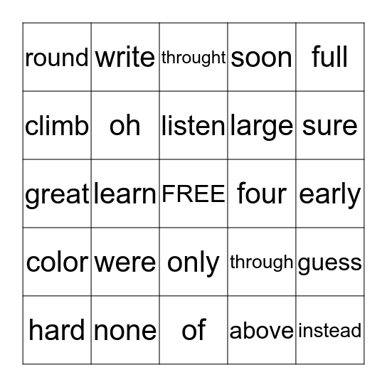 Grade 2 - #3 Bingo Card