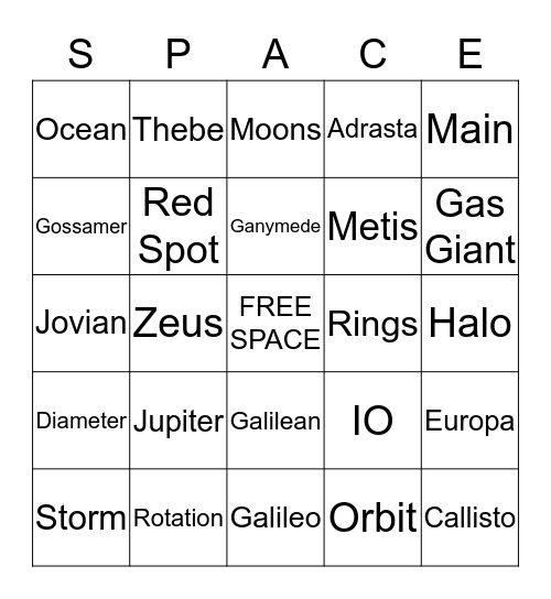 JUPITER Bingo Card