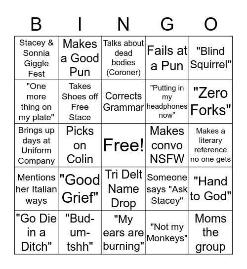 Staceyism Bingo Card