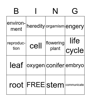 Science Vocabulary Bingo Card