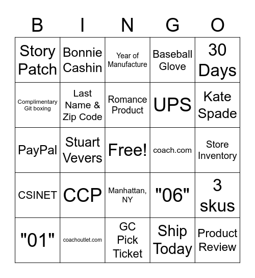 Customer Care Bingo Card