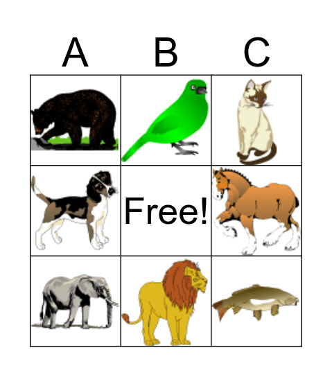 Animals Bingo Card