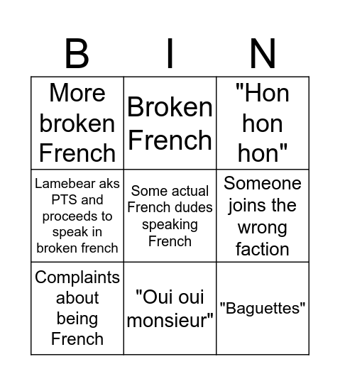 KRA On the French Team Bingo Card